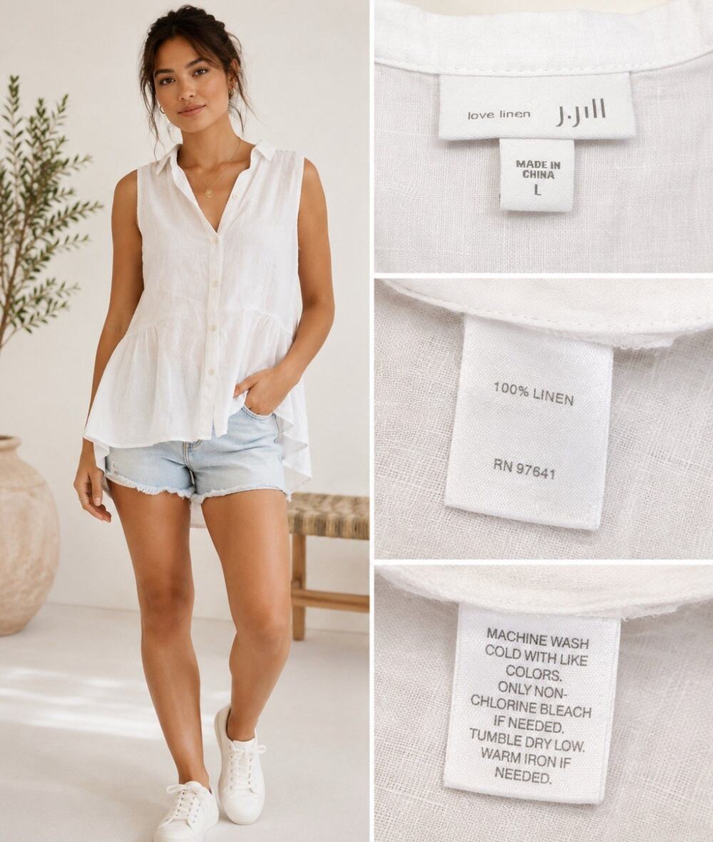 Coastal Beachy Breathable J.Jill Sleeveless Peplum Top Size Large White Linen